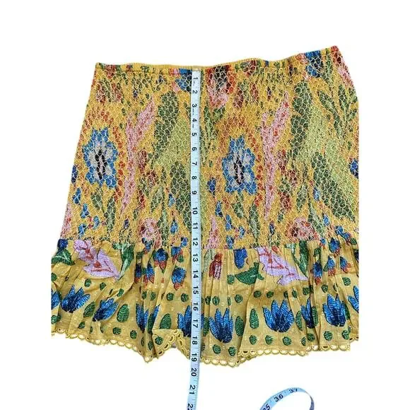 FARM RIO Summer Garden Dream Yellow Multi Floral Ruffled Mini Skirt XL, NWT - Picture 7 of 11